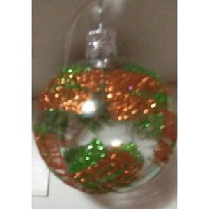 Czech Slovak Republic Handmade Glass Ornament Green Orange Abstract Modern 2.5"